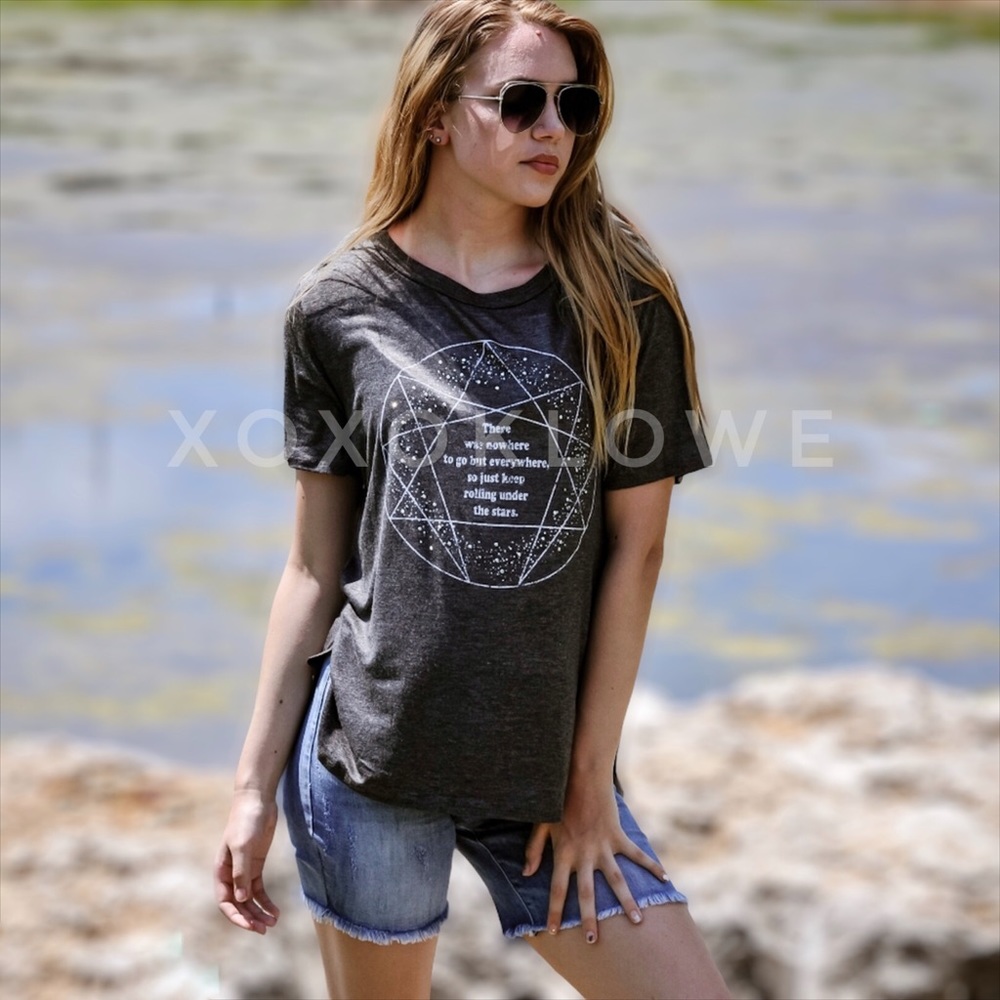 LAST ONE Rolling Under The Stars Sparkly Rhinestone Short Sleeve Graphic Tee - Picture 6 of 8